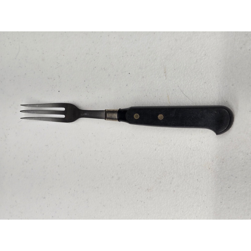 Vintage Imperial USA Steak‎ Fork Black Composite Handle Brass Rivets 3-Tine 7.5"